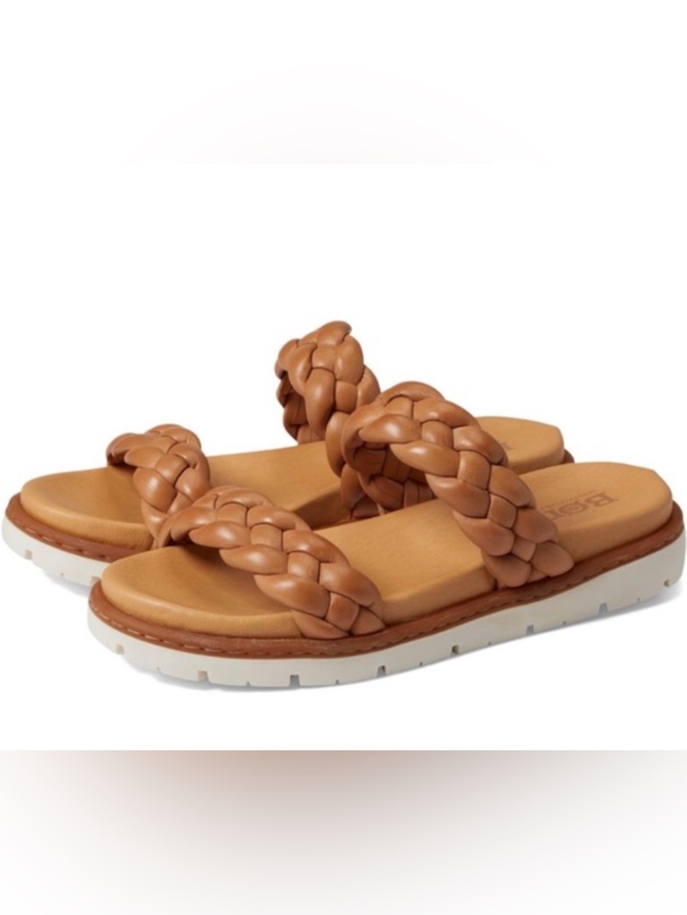 Born Braided Double-Strap Slide Sandals in Tan with White Sole